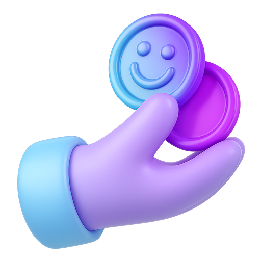 3D icon of a hand holding a coin representing how to earn Smiles points with every app transaction.