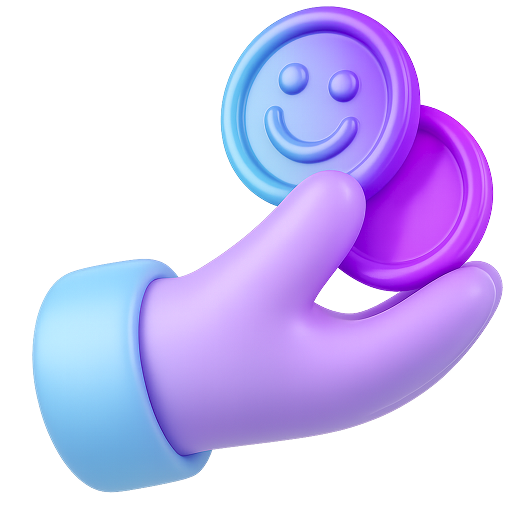 3D icon of a hand holding a coin representing guaranteed food discounts and restaurant deals of up to 50 percent off.