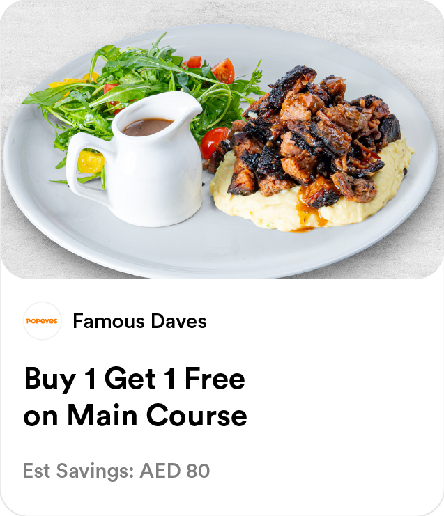 Famous Daves - Buy 1 Get 1 Free on Main Course