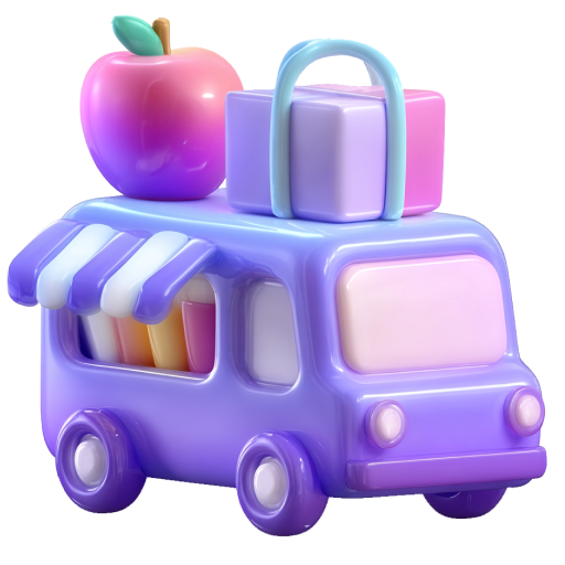 3D icon of a purple grocery delivery truck carrying fresh fruits to highlight same-day grocery delivery services in the UAE.
