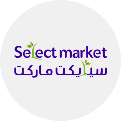 Select Market logo highlighting top grocery partners for online grocery delivery and supermarket discounts on the Smiles app in the UAE.