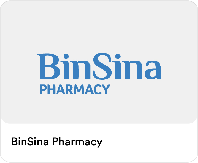 BinSina Pharmacy logo highlighting partner pharmacies for online medicine delivery, health essentials, and medical discounts on the Smiles app in the UAE.