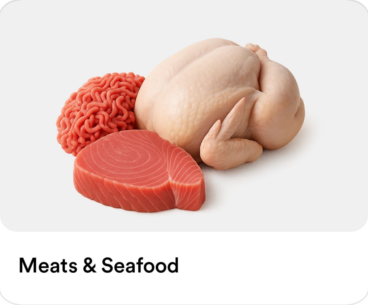 Fresh Meats & Seafood from the supermarket marketplace highlighting online grocery delivery options and supermarket discounts on the Smiles app in the UAE.