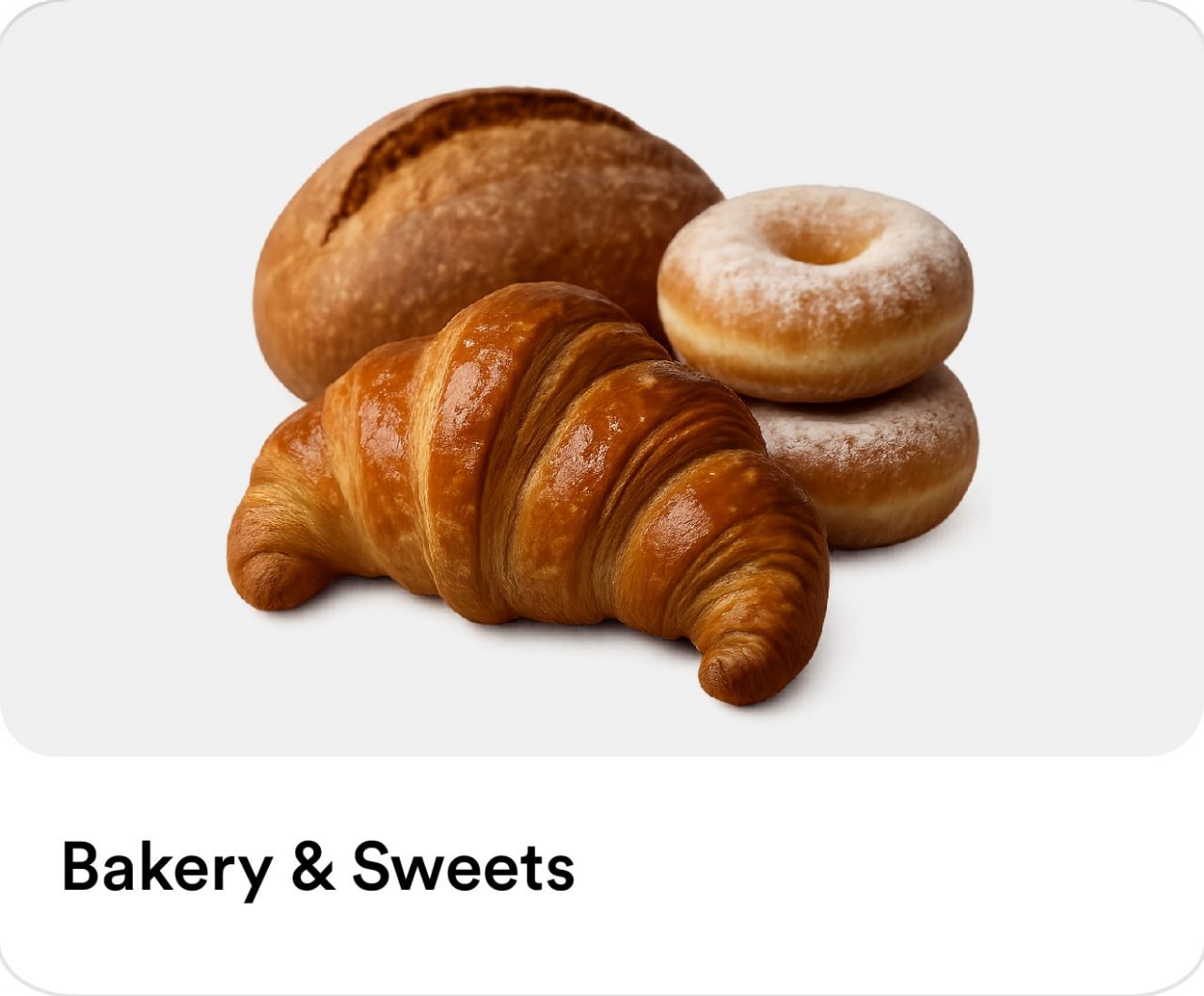 Fresh Bakery & Sweets from the supermarket marketplace highlighting online grocery delivery options and supermarket discounts on the Smiles app in the UAE.