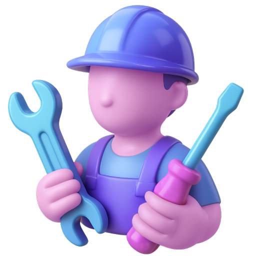 3D icon of a professional handyman technician in a hard hat holding tools to represent verified home services experts in the UAE.
